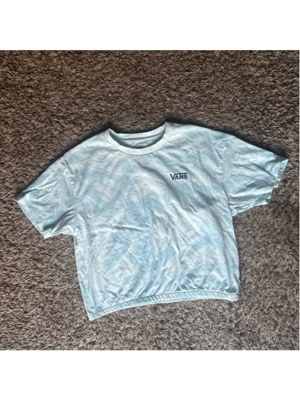 Women's Vans Cotton Short Sleeve Crop Tee Size M Blue White Marble Print